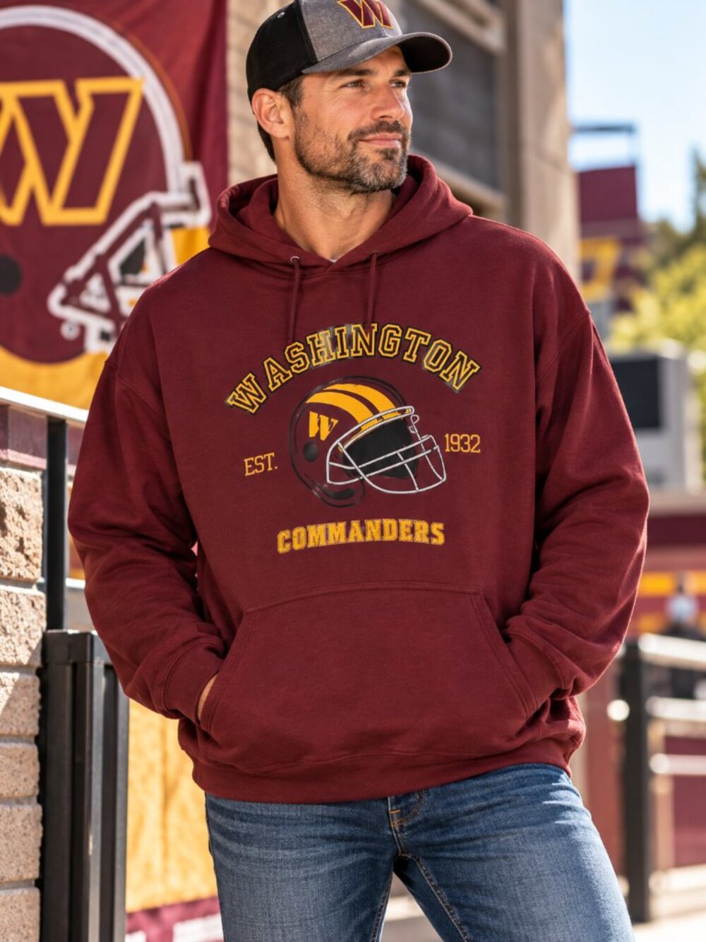 Athletic Works Custom Washington Commanders Vinyl Hoodie Burgundy 3XL